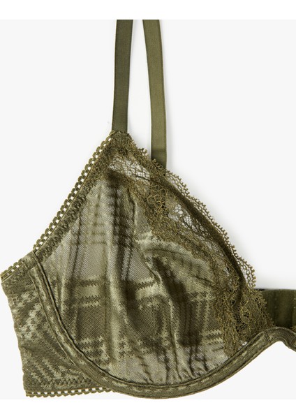 Dantel Detaylı Rahat Kalıp Ekose Desenli Dolgusuz Balenli Sütyen fiyatları