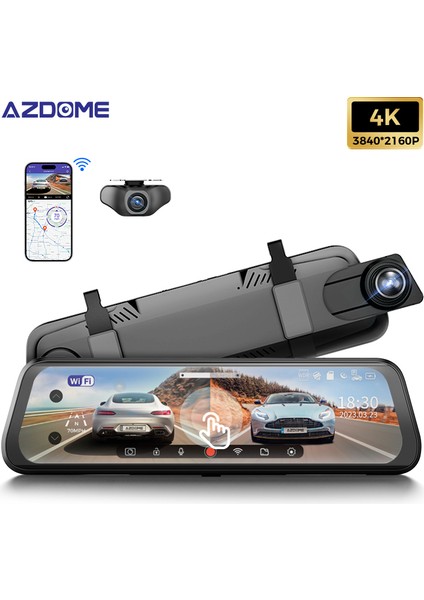 AR09 4K 2 Kanallı 9.6" Ekran Tam Ayna Dokunmatik Araç Kamerası