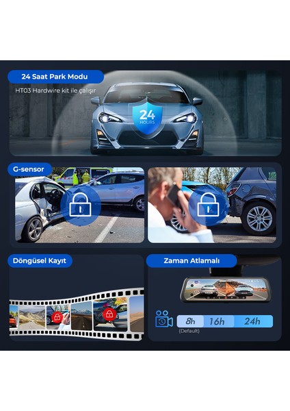 AR09 4K 2 Kanallı 9.6" Ekran Tam Ayna Dokunmatik Araç Kamerası fırsatları