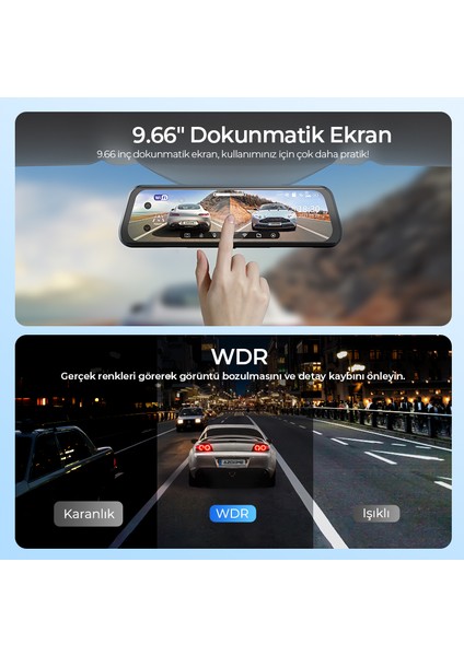 AR09 4K 2 Kanallı 9.6" Ekran Tam Ayna Dokunmatik Araç Kamerası indirimleri
