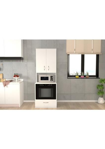 Sybil Çok Amaçlı Dolap-Mikrodalga-Erzak-Airfryer-Mutfak-Kiler Dolabı-Kahve Köşesi-Beyaz