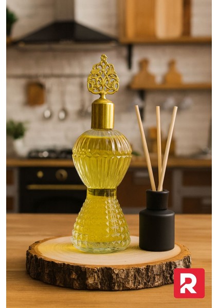 Osmanlı Motifli Cam Kolonya Şişesi – Rembox Altın Kapaklı Lüks Dekoratif Mutfak & Banyo Aksesuarı