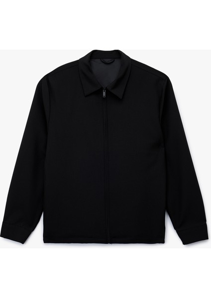 Slim Fit Uzun Kollu Gömlek Yaka Fermuarlı Bomber Ceket