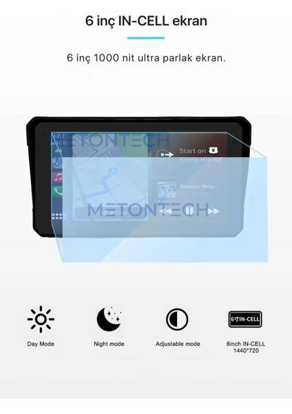 6 inç Motosiklet CarPlay Dokunmatik Ekran | Gps, Dokunmatik, IPX8 Suya Dayanıklı | Motor Carplay Ekran Android Auto modelleri