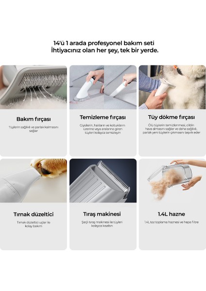 Kedi Köpek Bakım Kiti 14IN1 Şarjlı Tıraş Makinesi- Ultra Sessiz- Elektrikli Vakum Makinesi indirimleri