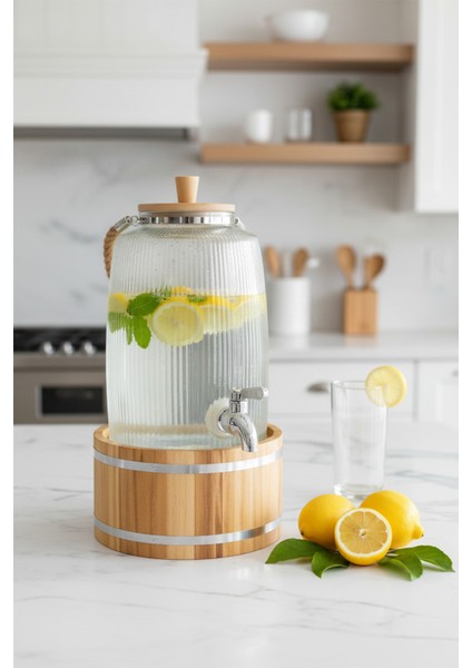 Melo - Bambu Kapak ve Ahşap Standlı Cam Sebil 3l