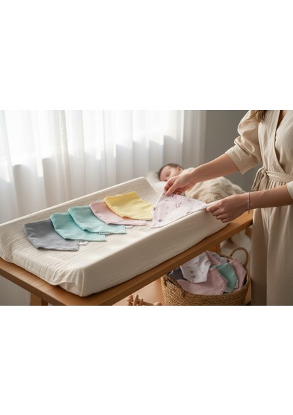 Önü Müslin Arkası Pazen Salya ve Mama Önlüğü, 10 Adet Kız Set, Fular Önlük, %100 Pamuk, 3 Çıtçıt Ayarlı