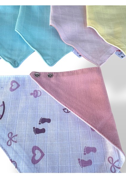 Önü Müslin Arkası Pazen Salya ve Mama Önlüğü, 10 Adet Kız Set, Fular Önlük, %100 Pamuk, 3 Çıtçıt Ayarlı indirimleri