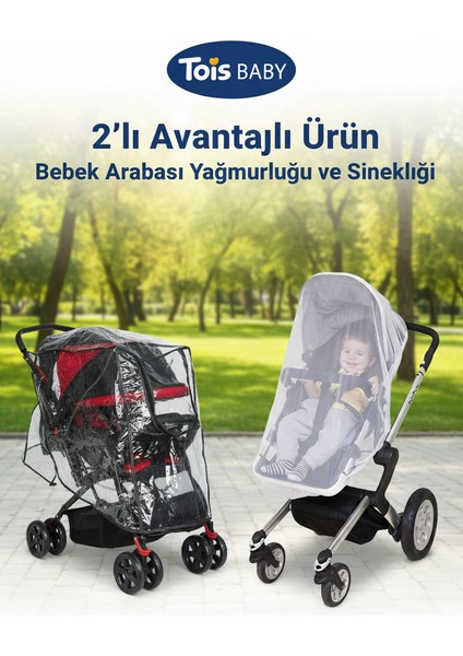 Lastikli Bebek Arabası Yağmurluğu / Puset Sinekliği Tüm Bebek Arabalarına Uyumludur