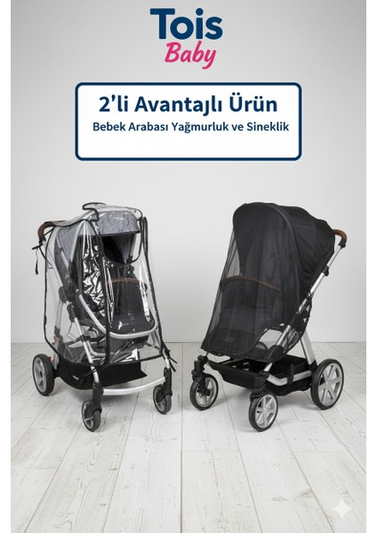 Fermuarlı Bebek Arabası Yağmurluğu + Puset Sinekliği (Siyah)