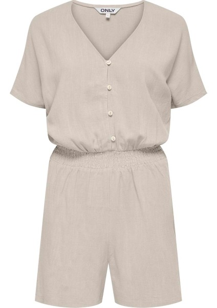 Onlsıesta S/s Lınen Bl Playsuıt Pnt Kadın Bej Tulum - 15322849