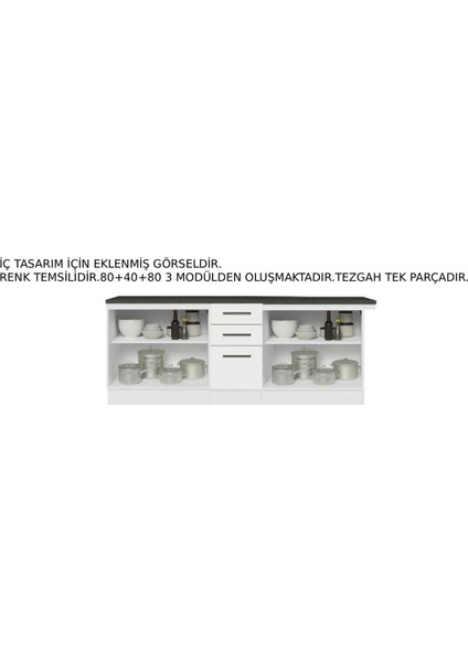 Vant Mutfak 4 Kapaklı-3 Çekmeceli Alt Modül -200 cm - Çok Amaçlı Dolap -Beyaz-Tezgah Dahil modelleri