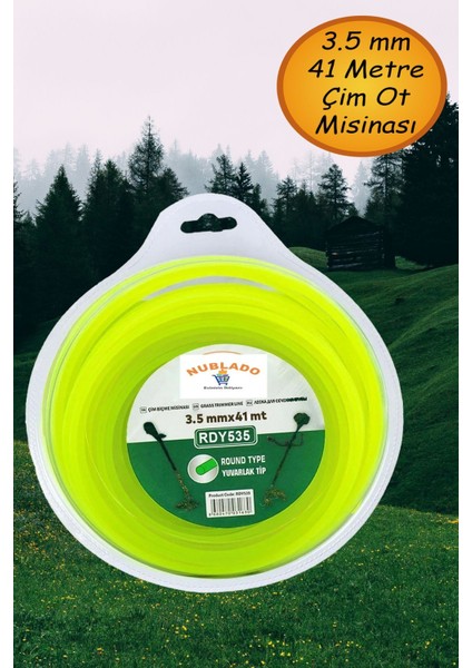 Tırpan Misinası Yan Motorlu Tırpan Yuvarlak Misina 3.5 mm 41 Metre Çim Ot Biçme Teli.