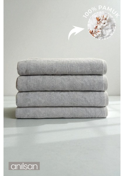 4'lü Gri Büyük Banyo Havlusu - 90X150 Cm, 650GR, %100PAMUK, Spa ve Otel Havlusu, Günlük Kullanıma Uygun