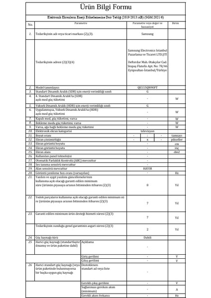 115QN90F 115" 292 Ekran Uydu Alıcılı 4K Ultra HD Smart Neo QLED TV