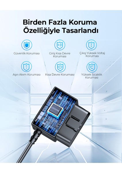 Obd Hardwire Kit Type-C Giriş 7/24 Park Modu Destekli Güç Adaptörü 12-24V
