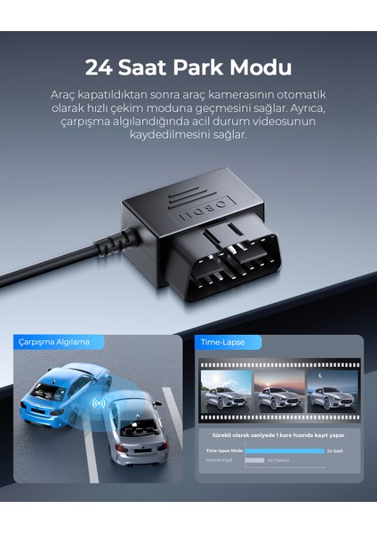 Obd Hardwire Kit Type-C Giriş 7/24 Park Modu Destekli Güç Adaptörü 12-24V