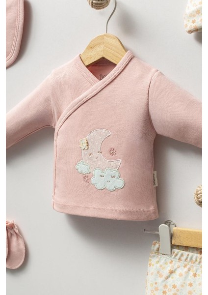 %100 Pamuk Sevimli Ay ve Bulutlar Desenli Bebek 5 Parça Yenidoğan Hastane Çıkışı Zıbın Seti BBTF.PMB.2023 modelleri