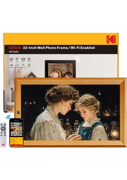 23.8 Inc Ahşap Wifi Dijital Fotoğraf Çerçevesi, 1920X1080 Fhd IPS Ekran