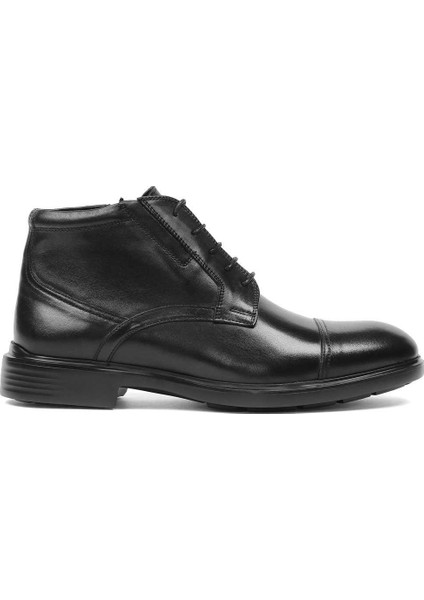 Erkek Siyah Bağcıklı Fermuarlı Deri Bot