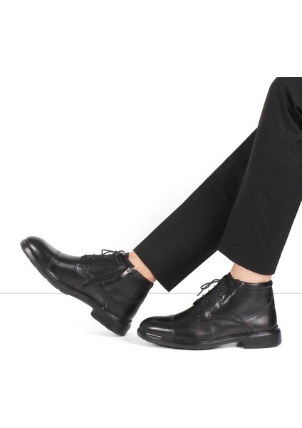 Erkek Siyah Bağcıklı Fermuarlı Deri Bot fiyatları