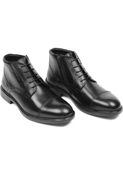 Erkek Siyah Bağcıklı Fermuarlı Deri Bot