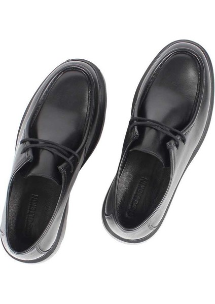 Erkek Siyah Bağcıklı Deri Günlük Ayakkabı