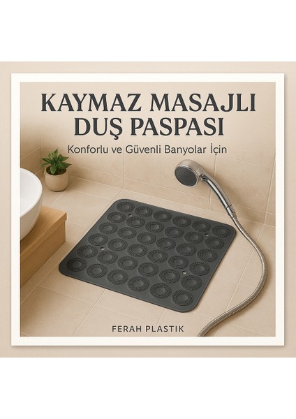 Kaymaz Masajlı Duş Paspası 54X54 cm - Su Geçirmez ve Anti-Bakteriyel Banyo Matı | Ferah Plastik