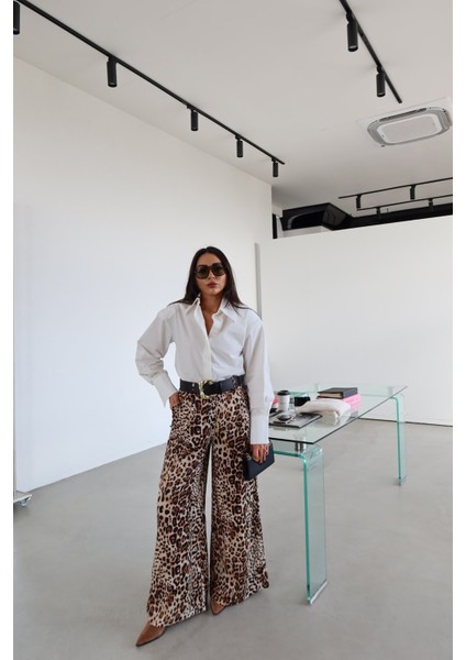 Leoapar Desen Deri Kemerli Saten Pantolon fiyatları