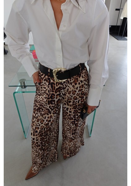Leoapar Desen Deri Kemerli Saten Pantolon modelleri