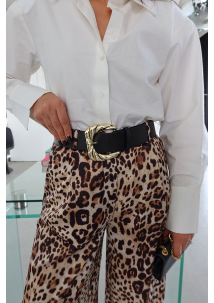 Leoapar Desen Deri Kemerli Saten Pantolon indirimleri