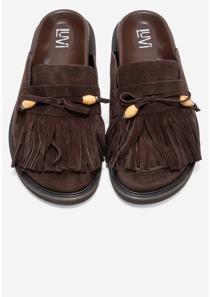 Carol Kahverengi Süet Püsküllü Hakiki Deri Kadın Burnu Kapalı Terlik fiyatları