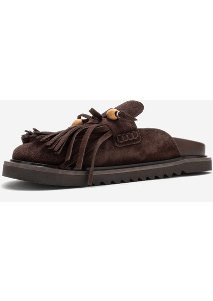 Carol Kahverengi Süet Püsküllü Hakiki Deri Kadın Burnu Kapalı Terlik fırsatları