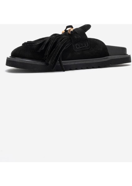 Carol Siyah Süet Püsküllü Hakiki Deri Kadın Burnu Kapalı Terlik fırsatları