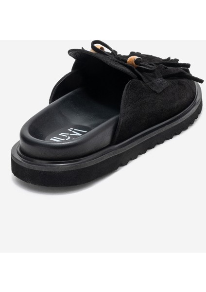 Carol Siyah Süet Püsküllü Hakiki Deri Kadın Burnu Kapalı Terlik indirimleri