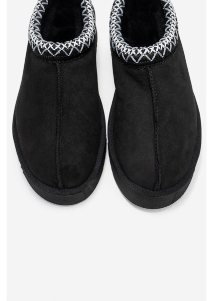 Avelıa Siyah Süet Hakiki Deri Dikişli Kadın Kalın Tabanlı Kışlık Terlik fiyatları