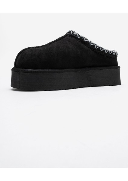 Avelıa Siyah Süet Hakiki Deri Dikişli Kadın Kalın Tabanlı Kışlık Terlik fırsatları