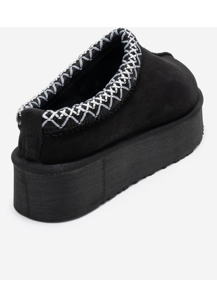 Avelıa Siyah Süet Hakiki Deri Dikişli Kadın Kalın Tabanlı Kışlık Terlik indirimleri