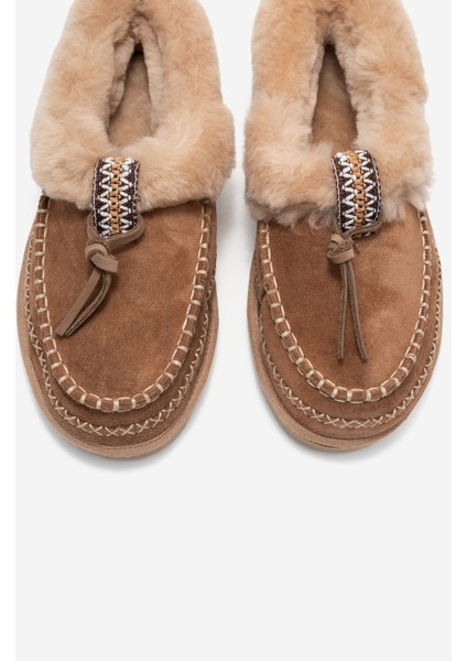 Norıel Toprak Süet Hakiki Deri Dikişli Kürklü Kadın Makosen Terlik fiyatları