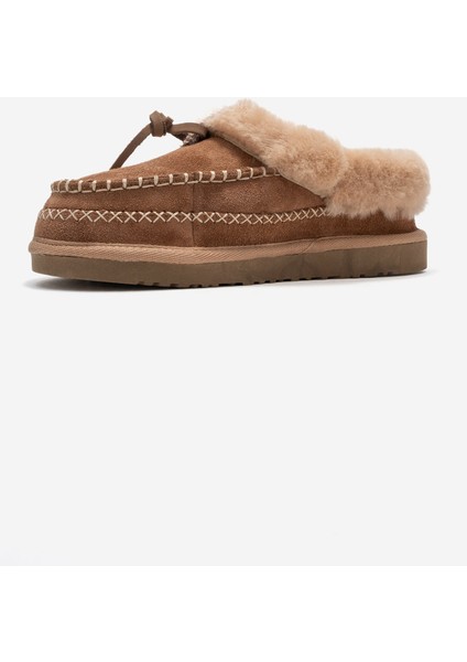 Norıel Toprak Süet Hakiki Deri Dikişli Kürklü Kadın Makosen Terlik fırsatları