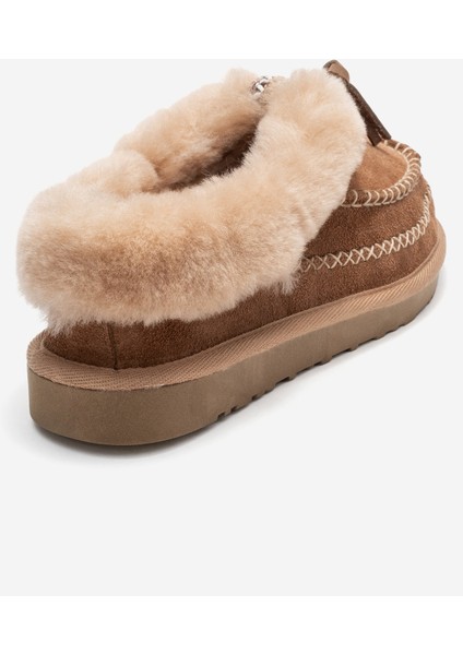 Norıel Toprak Süet Hakiki Deri Dikişli Kürklü Kadın Makosen Terlik indirimleri