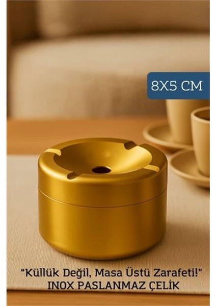 Modacar Inox Gold Paslanmaz Çelik Küllük – 8x 5 cm | Modern, Hijyenik ve Dayanıklı Tasarım