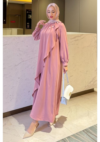 Krep Kumaş Yakası Inci Detaylı Levanur Elbise- Gül Kurusu fiyatları