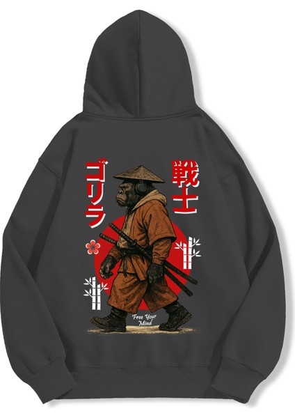 Unisex Sweatshirt Oversize Hoodie Samurai Gorilla