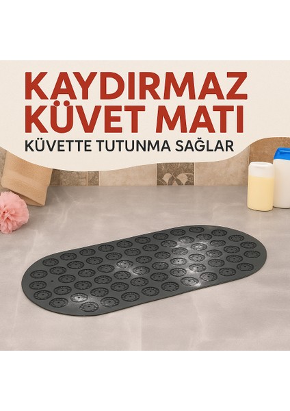 Masajlı Kaymaz Banyo Paspası – | Oval Şekil | Vantuzlu ve Su Geçirmez