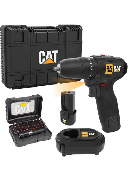 DX1160 12VOLT/2.0AH Li-Ion Çift Akülü Kömürsüz Profesyonel Şarjlı Darbeli Matkap + DA01901 32 Parça Aksesuar Seti