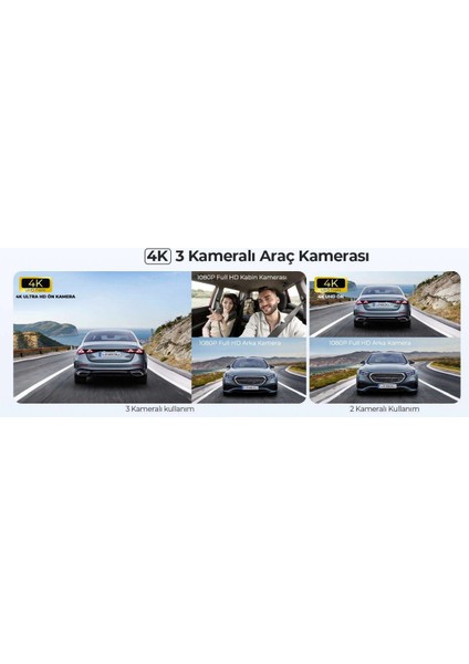 Lıngdu V630 4K 3 Kameralı (Ön, Arka, Kabin) Akıllı Araç Kamerası