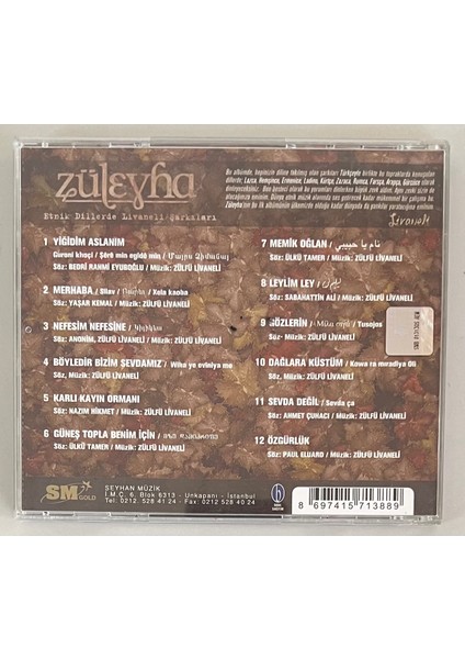 Züleyha Etnik Dillerde Livaneli Şarkıları CD (Orijinal Dönem Baskı Cd) fiyatları