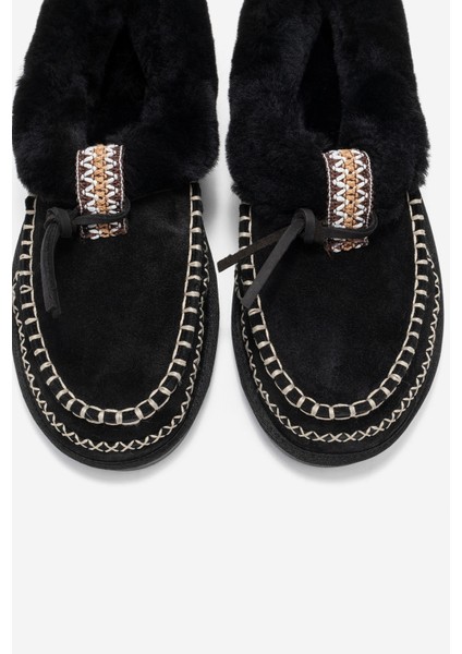 Norıel Siyah Süet Hakiki Deri Dikişli Kürklü Kadın Makosen Terlik fiyatları