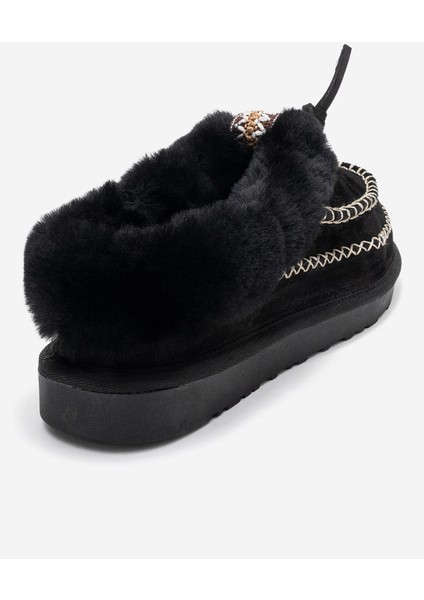 Norıel Siyah Süet Hakiki Deri Dikişli Kürklü Kadın Makosen Terlik indirimleri